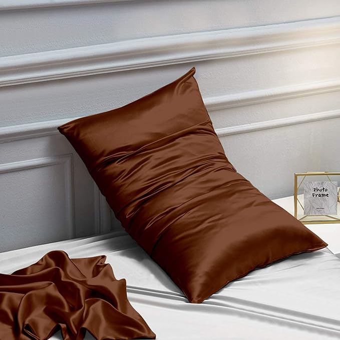NTBAY 2 Pack Satin Queen Pillowcases for Hair and Skin, Luxurious and Silky Pillow Cases with Envelope Closure, 20x30 Inches, Brown