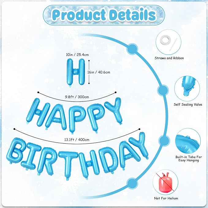 29PC Blue Winter Happy Birthday Balloon Banner, 16Inch 3D Aluminum Letter - Image 3