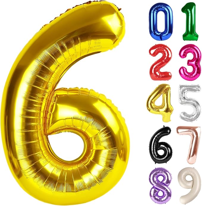 6 Balloon - Gold Birthday Number Balloons, 40 Inch Decorations Men Women | Gold by ALPHADELTAPI