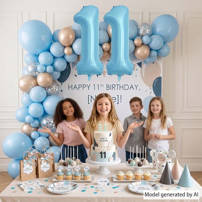 Pearlescent Blue Number 11 Balloon 40 Inch, Large Light Blue Foil 11th Birthday - Image 7