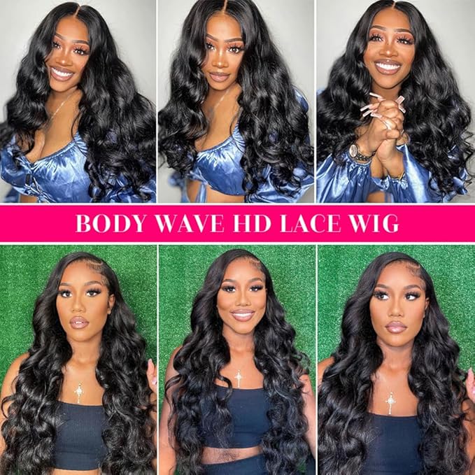 34 Inch 13x6 Body Wave Lace Front Wigs Human Hair Pre Plucked 13X6 HD Lace Frontal Wigs Human Hair 180% Density Glueless Wigs for Black Women Brazilian Virgin Body Wave Wig Natural Color