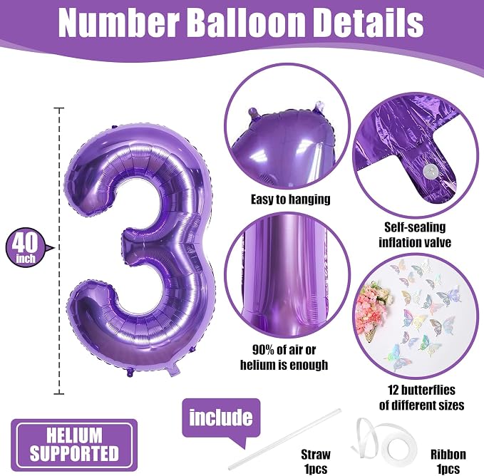 40 Inch Purple Number 3 Balloon - Image 2