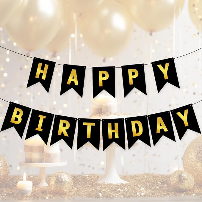 Hooqict Happy Birthday Banner Black and Gold Birthday Decorations - Image 9