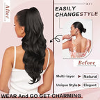 Ponytail Extension, Drawstring Ponytail Extension for Women 23 Inch Long Dark Brown Wavy Pony Tails Hair Extensions Synthetic Clip in Ponytail Hairpiece for Women