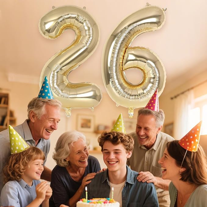 Champagne Gold Large Number 26 Balloon, 40 Inch Light Gold Foil Helium Number - Image 6