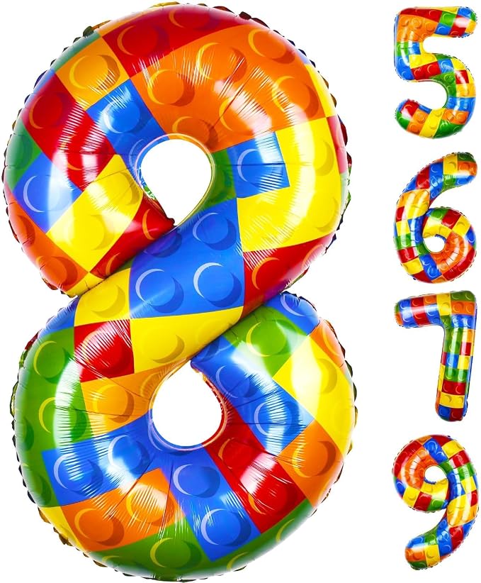 40 Inch Building Block Number Balloon Colorful Block Foil Balloons Block Themed by AXBMM