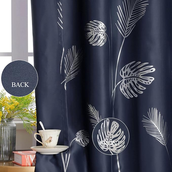 Silver Blackout Curtain for Bedroom 100W x 96L Inch Length Palm Tree Design - Image 5