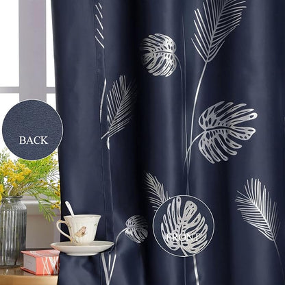 Blackout Curtain for Patio Door 80W x 84L Inch Long Silver Palm Tree Pattern - Image 5