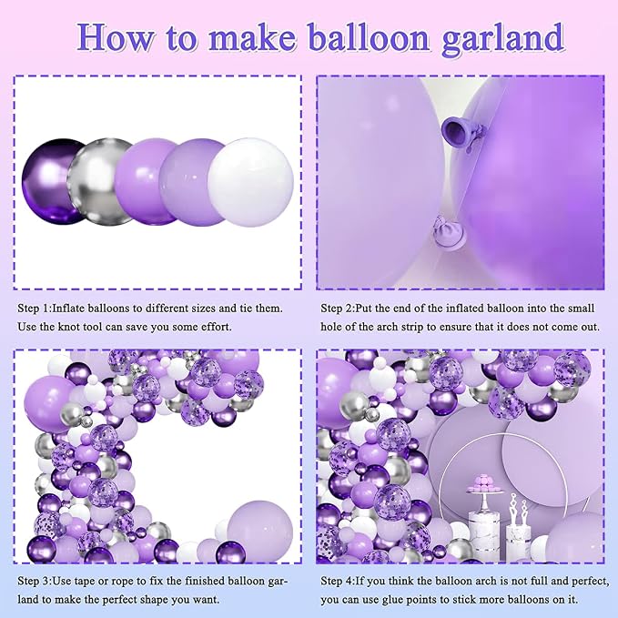 Purple Balloons Garland Arch Kit, Party | Lavender Pastel Purple Metallic - Image 3