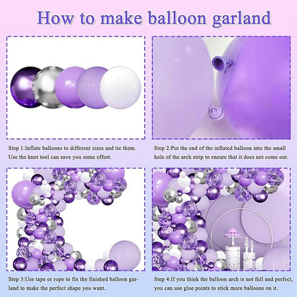 Purple Balloons Garland Arch Kit, Party | Lavender Pastel Purple Metallic - Image 3
