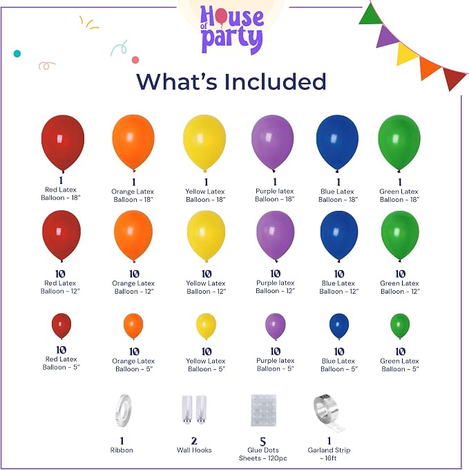 HOUSE OF PARTY Rainbow Balloon Arch Kit -135 Pcs Colorful Pride Balloons - Image 2