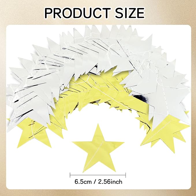 BEISHIDA Glitter Star Garland Banner Decor Gold Silver Hanging Decorations - Image 6