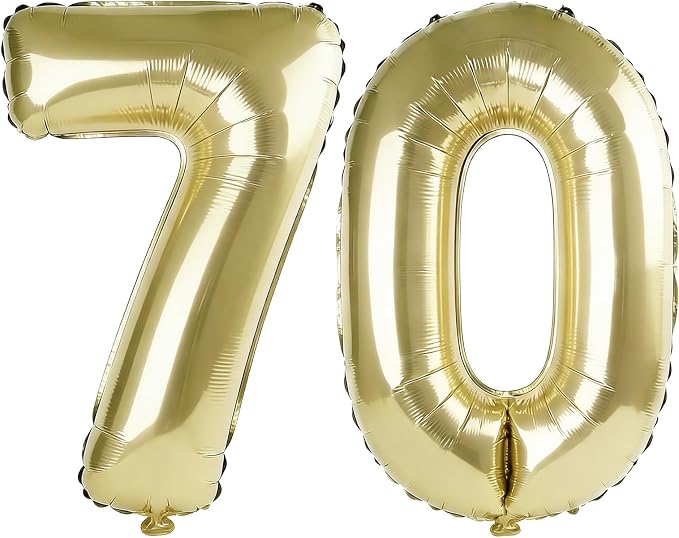 40 Inch Number 70 Balloons for 70th Birthday Party Decorations, 0-100 Champagne by FOBELEC
