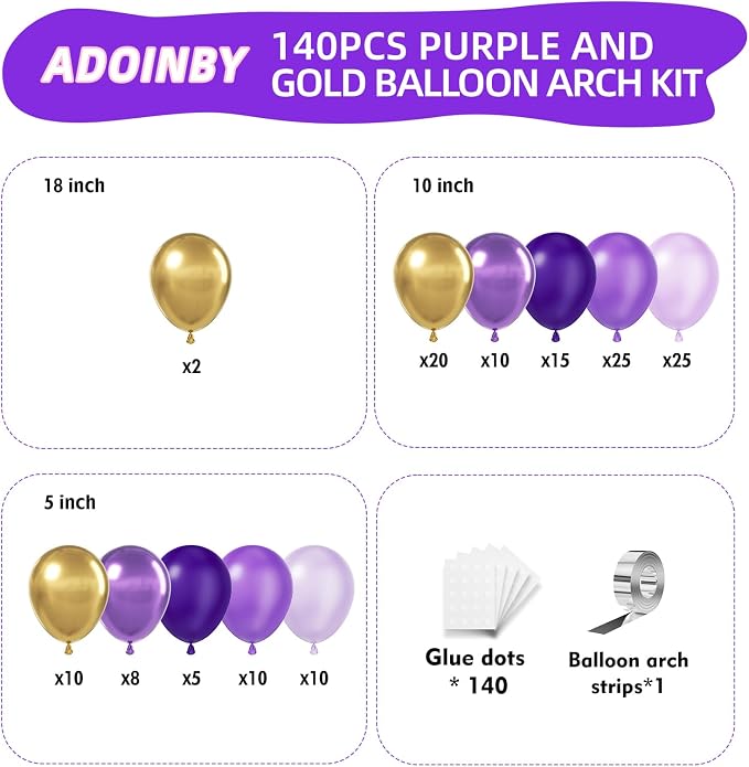Purple and Gold Balloons Arch Kit - Image 2
