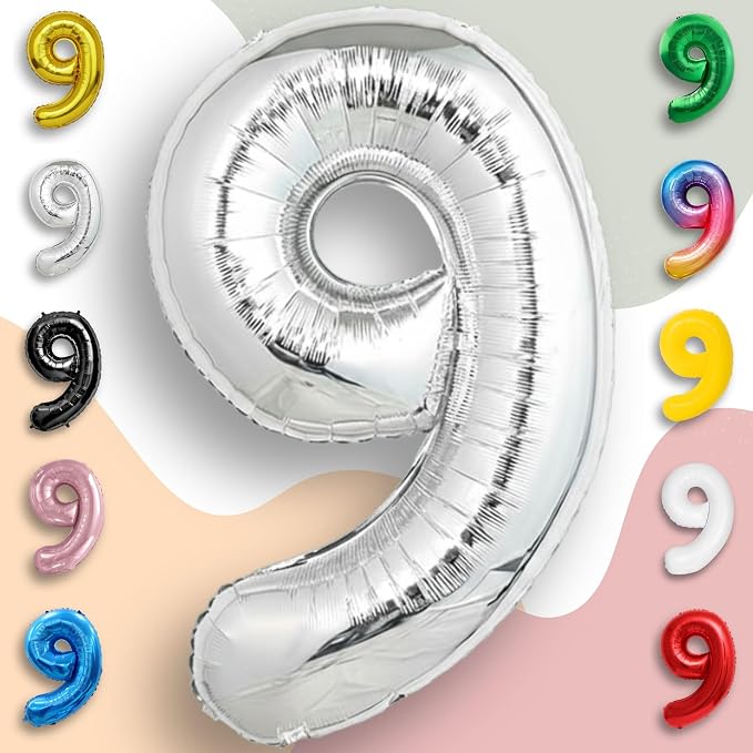 Silver Number Balloon 9 Mylar Foil Balloons 16 inch Small - Image 5
