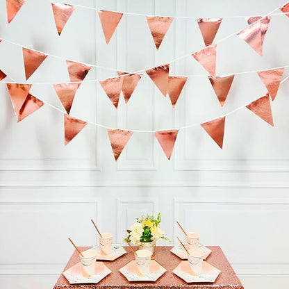 Rose Gold Party Decorations Metallic Fabric Triangle Pennant Banner Blush Pink - Image 3