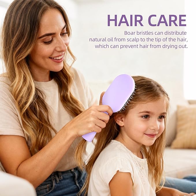 Boar Bristles Hair Brush for Women and Men, Detangling Hair Brush for Smoothing Massage Add Shine, Nylon&Boar Bristles Detangler brush for Hair Healthy (Medium-Purple)