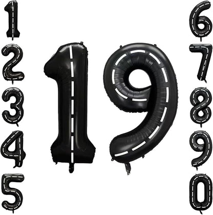 Black and White Stripes Number 19 Balloon 40 Inch, Foil Track Digit | Fast by Unknown