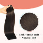 XDhair Clip in Hair Extensions Human Hair 7pcs 140g 16 Inch Dark Brown Real Hair Extensions Clip in Human Hair Straight #2/16 Inch