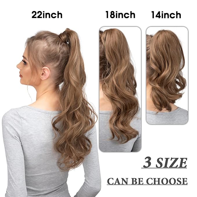 CJL HAIR 18" Long Ponytail Hair Extension Wrap Around Pony Tail Clip in Curly Wavy Synthetic Fake Hairpiece for Women Jet Black