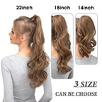 CJL HAIR 18" Long Ponytail Hair Extension Wrap Around Pony Tail Clip in Curly Wavy Synthetic Fake Hairpiece for Women Dark Brown
