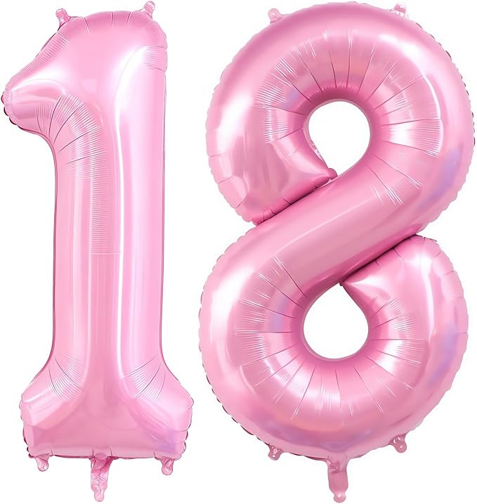 Pastel Pink 18 Balloon Number, 40 Inch Light Pink 18 Balloons Large Helium Foil by BBPOOL
