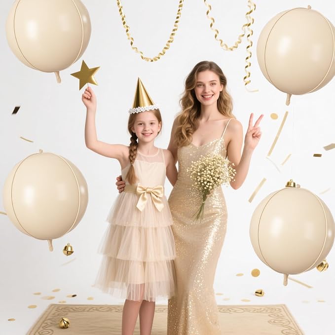 Cream Round Foil Balloons 9 pcs, Apricot Beige Giant 4D Round Balloons 22 Inch - Image 5