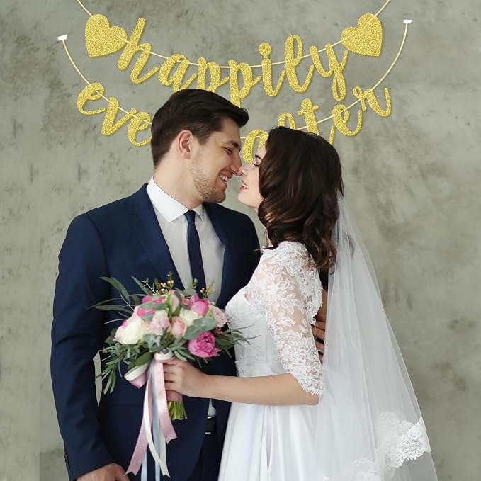 Happily Ever After Banner, Glod Glitter Engagement Decoration - Image 6