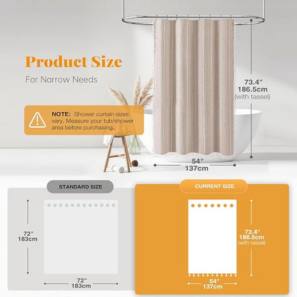 54 x 72 Boho Linen Heavy Duty Cloth Shower Curtain Set, Tan/Taupe | Small Size - Image 3