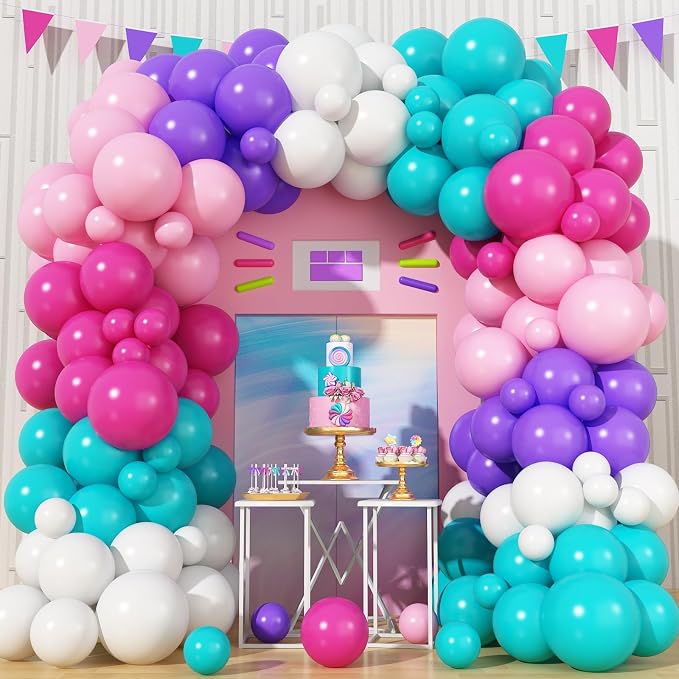 HILAVO Pink Purple Balloon Arch Kit 130 Pcs Blue Purple Pink Party Balloons by HILAVO