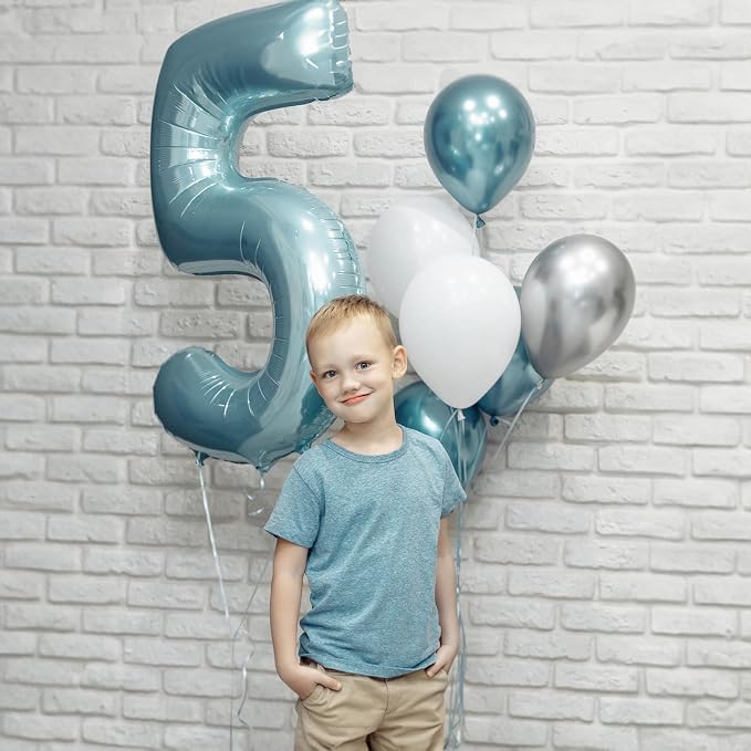 4 Balloons Number, 40 Inch Large Light Blue Number 4 Balloon, Baby Blue Foil - Image 6