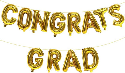 16 Inch Gold Congrats Grad Banner Balloons, Graduation Decorations 2026 by KALOR
