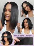 YIROO Yaki Straight Bob Human Hair Drawstring Wigs Pre Cut 7x5 HD Lace Front Wig Bye Bye Knots Glueless Yaki Short Bob Human Hair Wigs Pre Plucked Invisible Knots 150% Density Ready to Go 10Inch