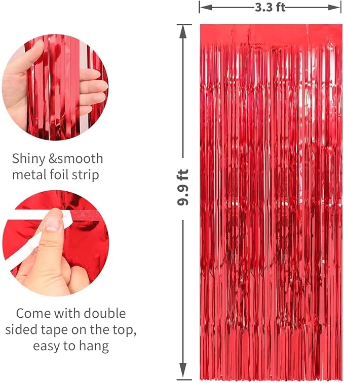 Crosize 8 Pack Red Party Streamers Backdrop, 3.3 x 9.9 ft | Tinsel Foil Fringe - Image 3