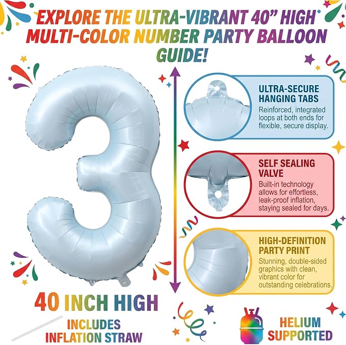 40" Light Blue Foil Number 13 Balloon - Image 2