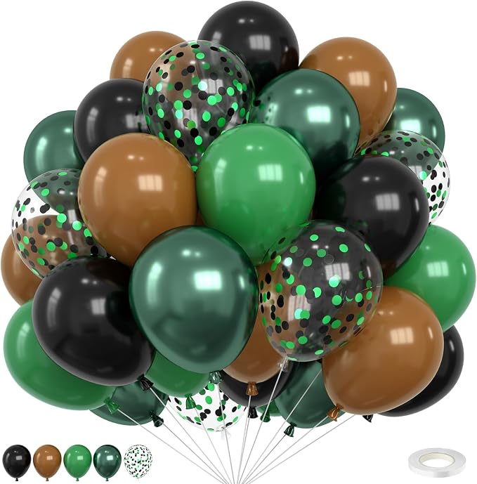 Green and Brown Balloons, 12 Inch Metallic Avocado Dark Green Khaki Black by FEYG