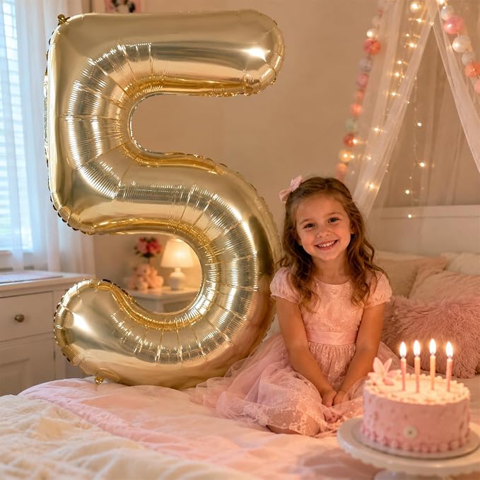 Champagne Gold Number Balloon 5, 40 Inch Large Self Inflating 5 Foil Number - Image 6