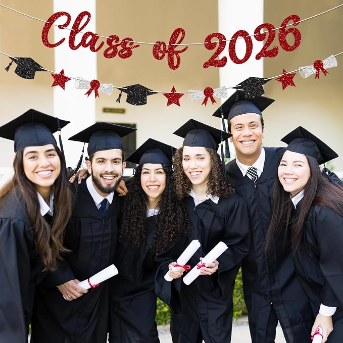 Class of 2026 Banner Red Graduation Decorations Prestrung 2026 Graduation Banner - Image 4