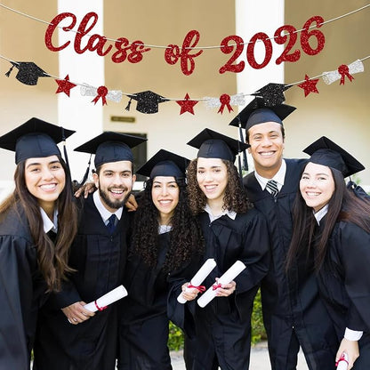 Class of 2026 Banner Red Graduation Decorations Prestrung 2026 Graduation Banner - Image 4