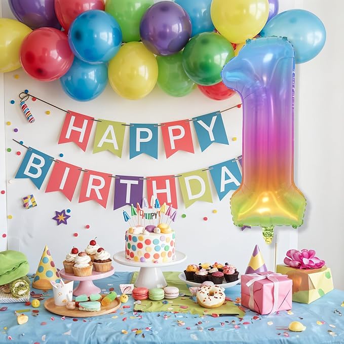 Big Number 1 Balloons, Rainbow Multicolor Foil 1 Balloon Numbers 40 Inch - Image 6