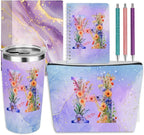 Personalized Gifts Monogrammed Birthday Gifts for Women, Bridesmaid Bachelorette Party Christmas Initial 20 oz Tumbler, Makeup Bag Cup Ballpoint Pens Journal Notebook 6 Set (Aesthetic Purple Flower H)