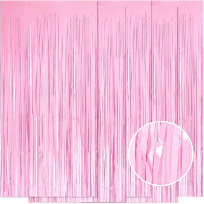 5 Pack Pink Foil Curtain Backdrop 3.2ft x 8.2ft Tinsel Foil Fringe Curtains by Ohiyoo