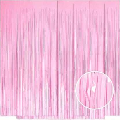 5 Pack Pink Foil Curtain Backdrop 3.2ft x 8.2ft Tinsel Foil Fringe Curtains by Ohiyoo