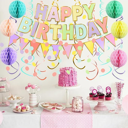 Fecedy Macaron Superlarge Alphabet Happy Birthday Banner Colorful Flag Bunting - Image 5