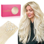 WENNALIFE Clip in Hair Extensions Real Human Hair, 14 Inch 120g 7pcs Platinum Blonde Hair Extensions Clip in Human Hair Remy Clip in Hair Extensions Real Human Hair Double Weft