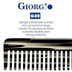 Giorgio G49 Graphite, Large Hair Detangling Comb, Wide Teeth for Thick Curly Wavy Hair. Detangler Comb For Wet and Dry. Handmade of Quality Cellulose, Saw-Cut, Hand Polished