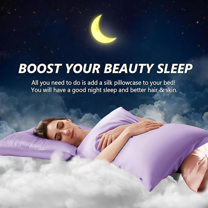 Silk Pillow Cases 2 Pack Queen Size Mulberry Silk Pillowcase Set of 2 for Hair and Skin 30 x 20 Inches 22 Momme Both Side Grade 6A Silk Soft Breathable Cooling with Hidden Zipper, Lavender