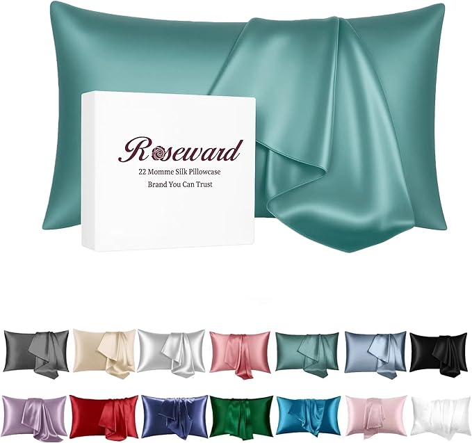 22 Momme Silk Pillowcase for Hair and Skin Made in USA,100% Pure Mulberry Silk Pillow Cases, 6A Grade Natural Organic Silk, Oeko-TEX Certified, Anti Aging, 1 Pack 20"x26" (Standard, Mineral Blue)