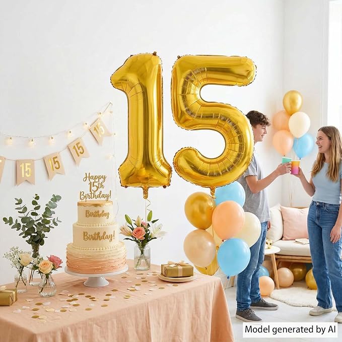 Gold Number 15 Balloon 40 Inch, Shiny Foil Decor - Image 6
