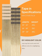 DOORES Hair Extensions Tape in, Light Brown to Golden Platinum Blonde 16 Inch 25g 10pcs, Human Hair Extensions Natural Remy Hair Extensions Straight Hair for Women